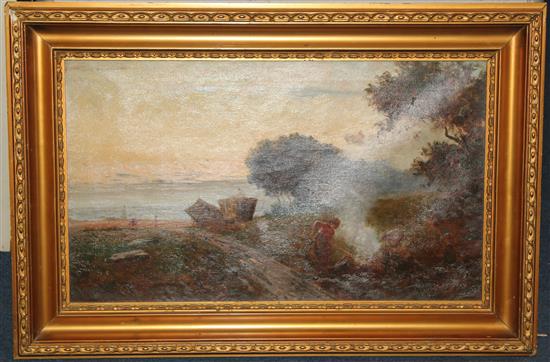 H. Martin Figures in open landscapes at dusk, 12 x 20in.